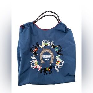 Ball & Chain Tote Bag Medium Blue Embroidered Rope Handle Horse Run